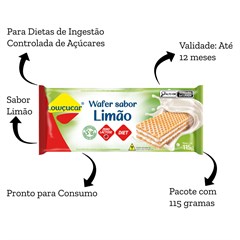 WAFER LOWCUCAR ZERO ACUCARES SABOR LIMAO 115G