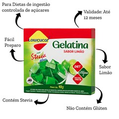 GELATINA LOWCUCAR PLUS COM STEVIA SABOR LIMAO 10G