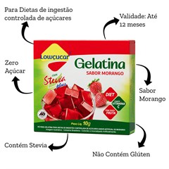 GELATINA LOWCUCAR PLUS COM STEVIA MORANGO 10G