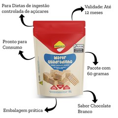 WAFER QUADRADINHO CHOCOLATE BRANCO LOW 60G